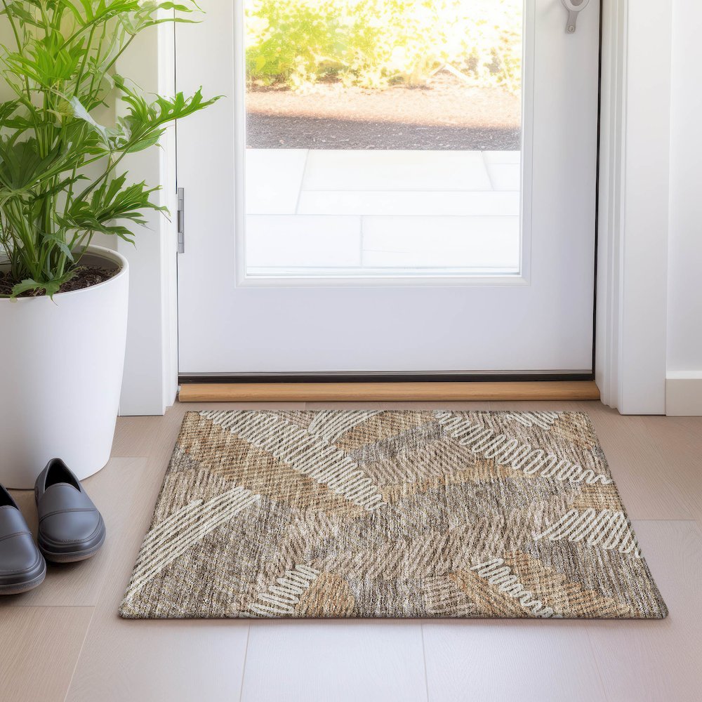Premium Machine Washable Mayfield AMF904 Brown 1'8" x 2'6" Rug. Picture 5