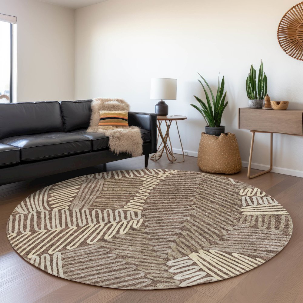 Premium Machine Washable Mayfield AMF904 Chocolate 8' x 8' Round Rug. Picture 5