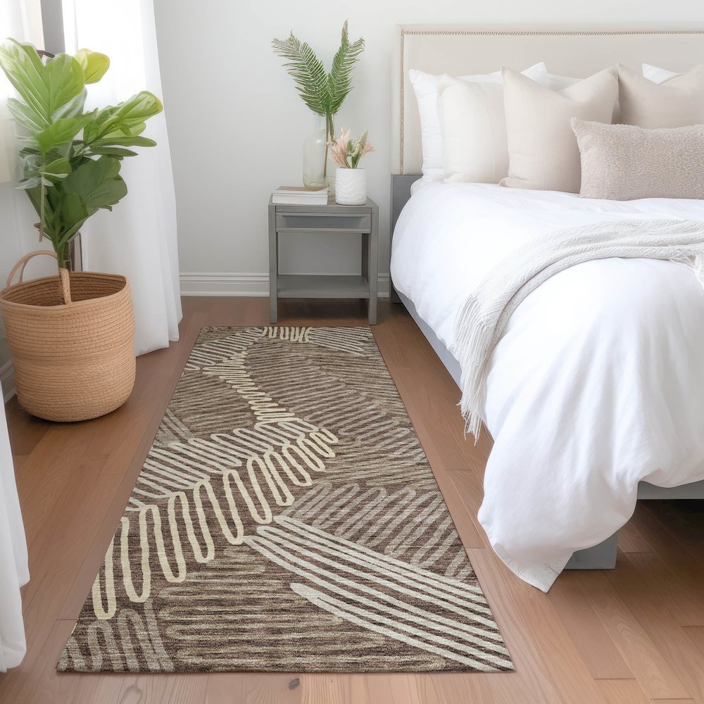 Premium Machine Washable Mayfield AMF904 Chocolate 2'3" x 7'6" Runner Rug. Picture 5