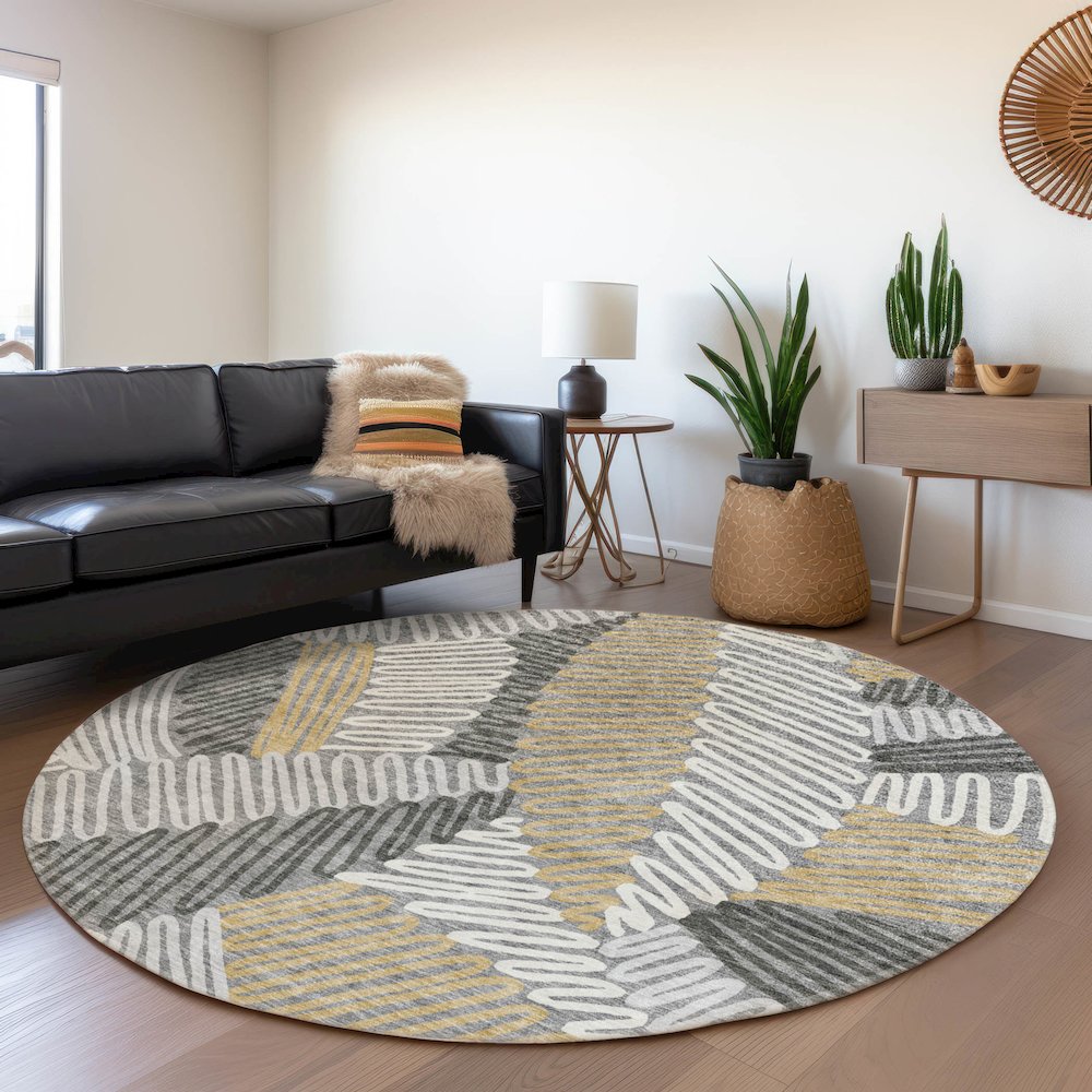 Premium Machine Washable Mayfield AMF904 Gray 8' x 8' Round Rug. Picture 5