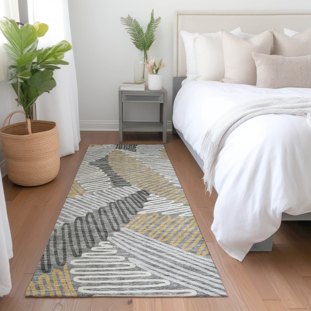 Premium Machine Washable Mayfield AMF904 Gray 2'3" x 7'6" Runner Rug. Picture 5