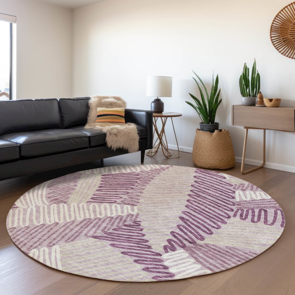 Premium Machine Washable Mayfield AMF904 Lavender 8' x 8' Round Rug. Picture 5