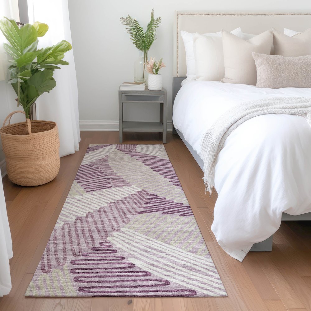 Premium Machine Washable Mayfield AMF904 Lavender 2'3" x 7'6" Runner Rug. Picture 5