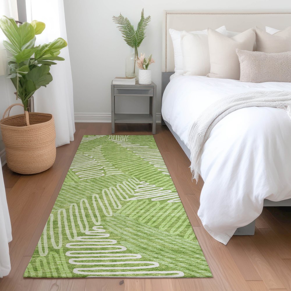 Premium Machine Washable Mayfield AMF904 Lime 2'3" x 7'6" Runner Rug. Picture 5