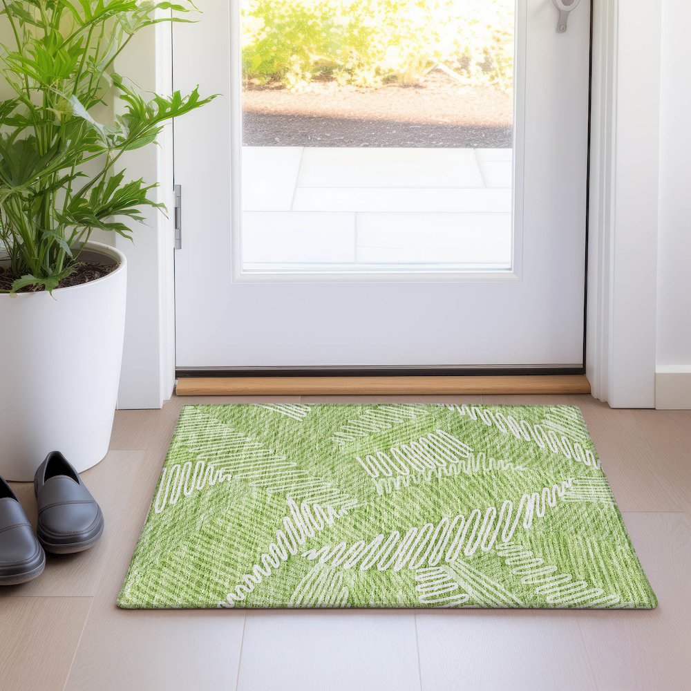 Premium Machine Washable Mayfield AMF904 Lime 1'8" x 2'6" Rug. Picture 5