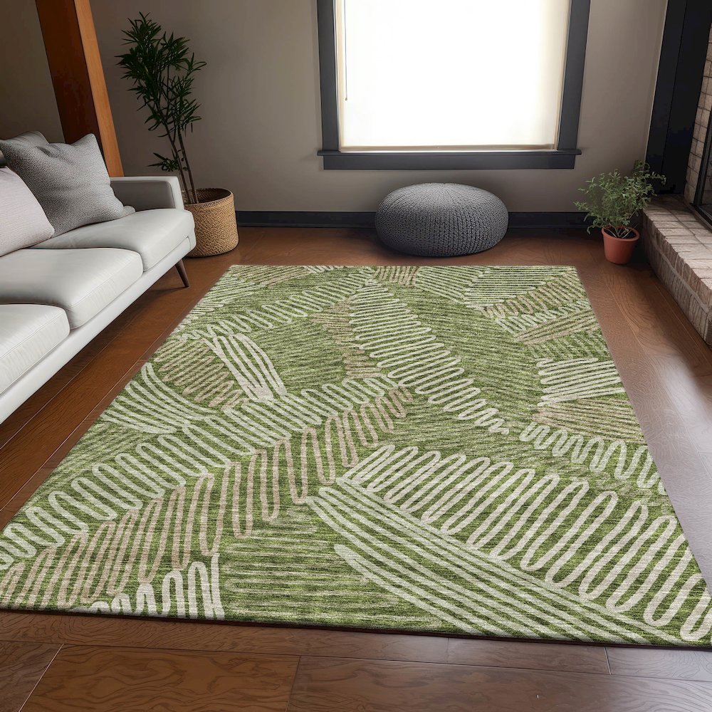 Premium Machine Washable Mayfield AMF904 Olive 2'6" x 3'10" Rug. Picture 6