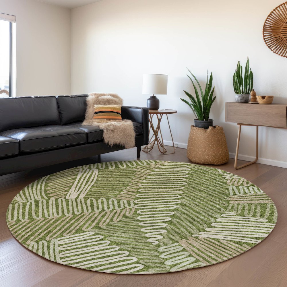 Premium Machine Washable Mayfield AMF904 Olive 8' x 8' Round Rug. Picture 5