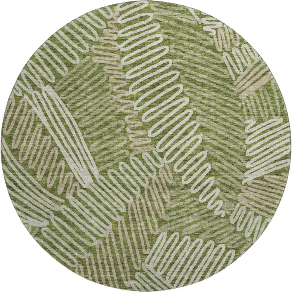 Premium Machine Washable Mayfield AMF904 Olive 8' x 8' Round Rug. Picture 1