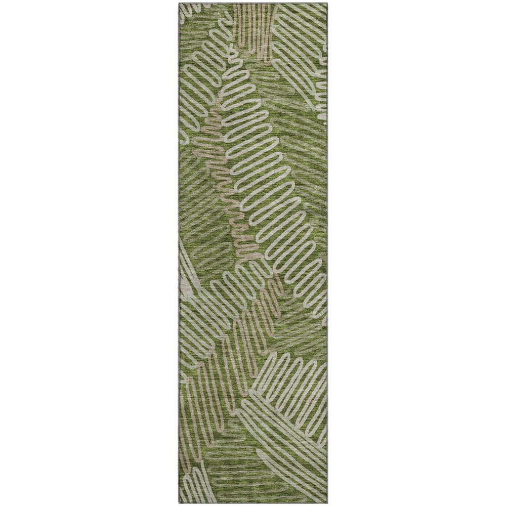 Premium Machine Washable Mayfield AMF904 Olive 2'3" x 7'6" Runner Rug. Picture 1