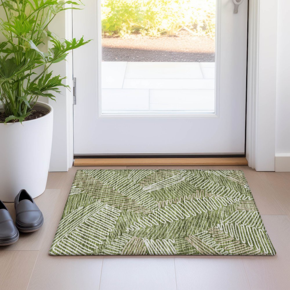Premium Machine Washable Mayfield AMF904 Olive 1'8" x 2'6" Rug. Picture 5