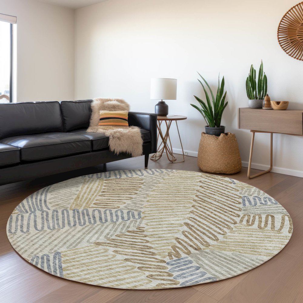 Premium Machine Washable Mayfield AMF904 Taupe 8' x 8' Round Rug. Picture 5