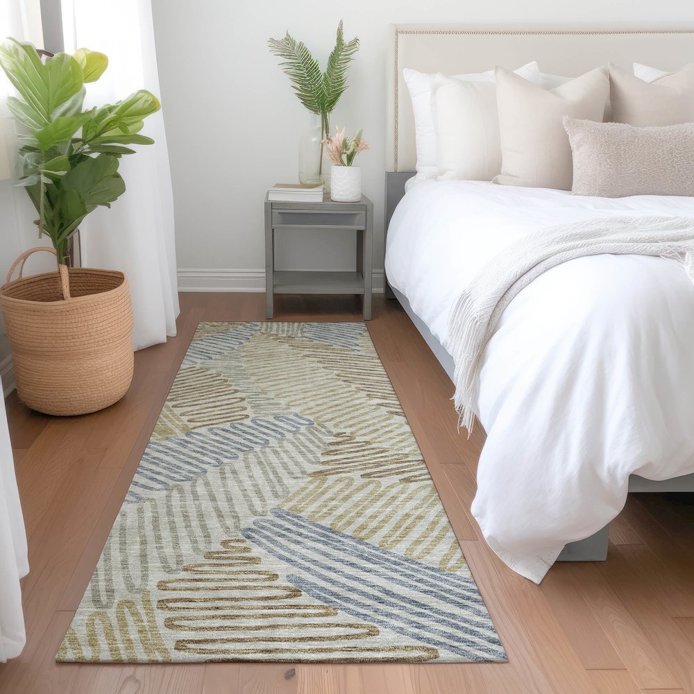 Premium Machine Washable Mayfield AMF904 Taupe 2'3" x 7'6" Runner Rug. Picture 5
