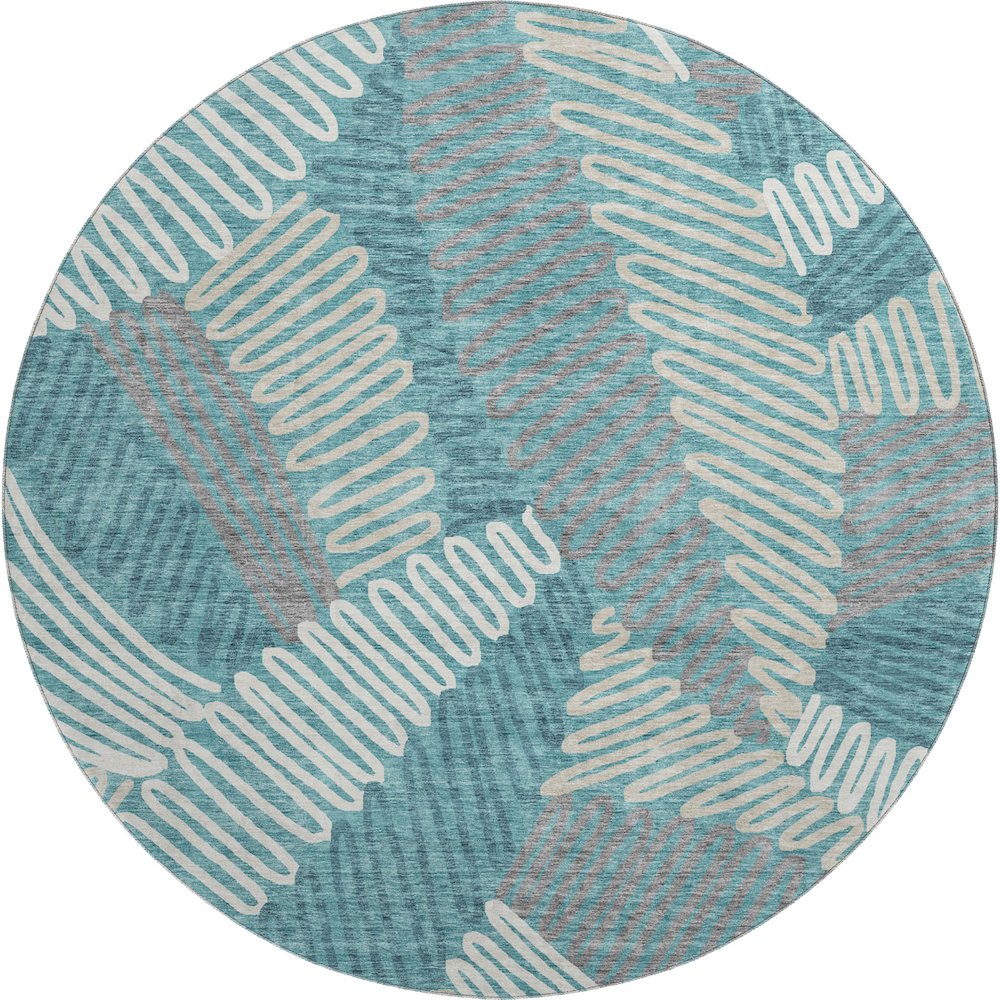 Premium Machine Washable Mayfield AMF904 Teal 8' x 8' Round Rug. Picture 1