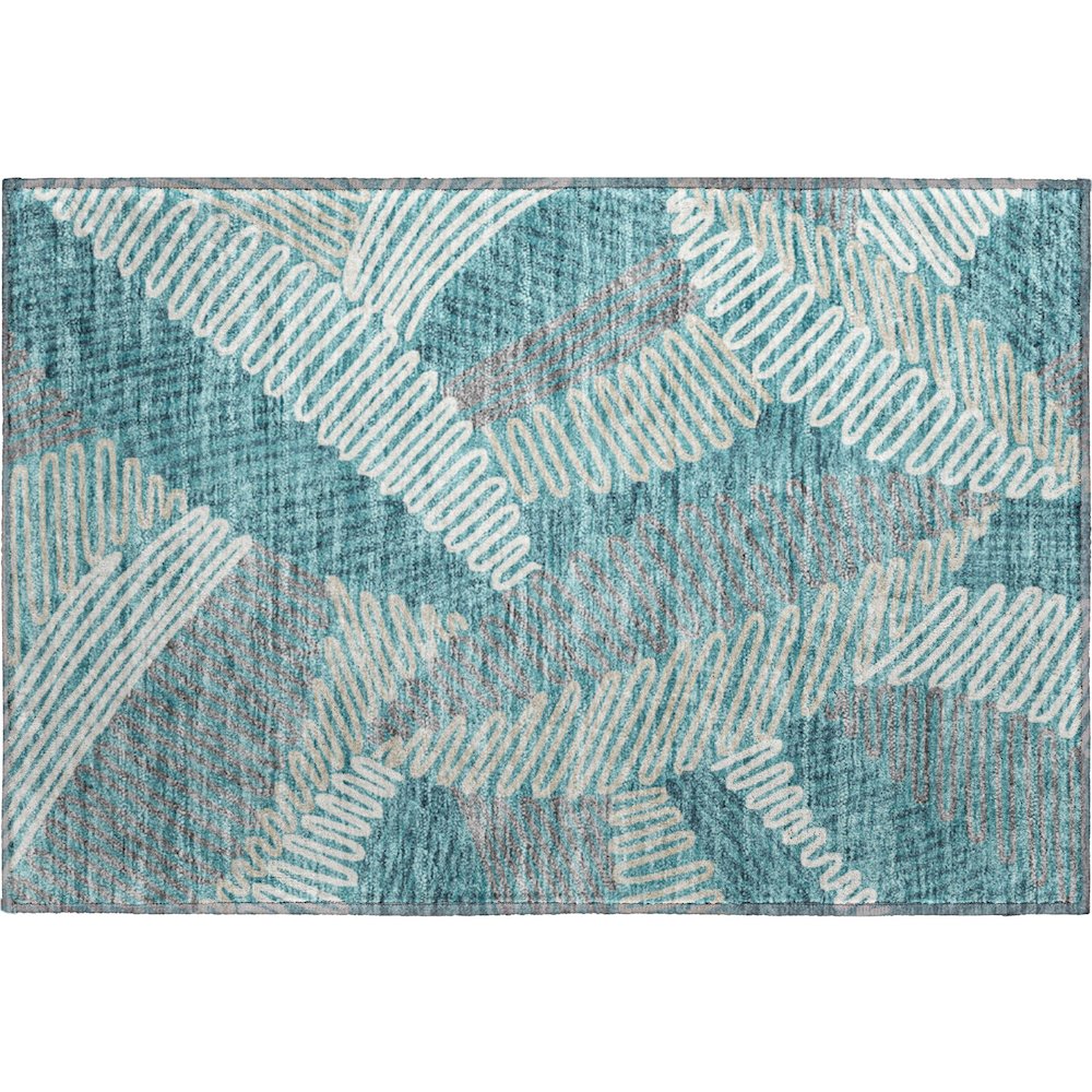 Premium Machine Washable Mayfield AMF904 Teal 1'8" x 2'6" Rug. Picture 1