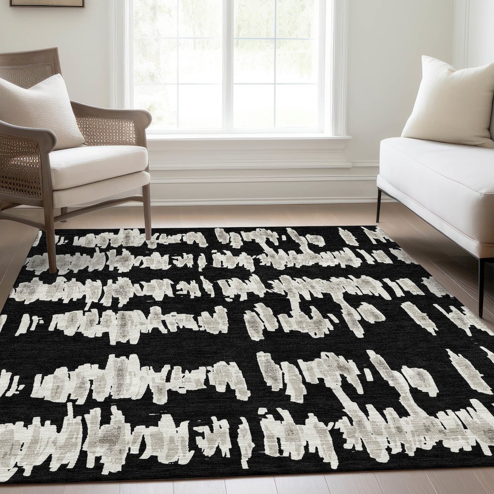 Premium Machine Washable Mayfield AMF905 Black 2'6" x 3'10" Rug. Picture 6