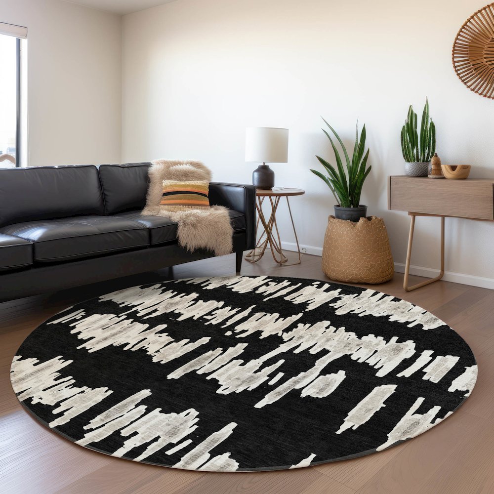 Premium Machine Washable Mayfield AMF905 Black 8' x 8' Round Rug. Picture 5