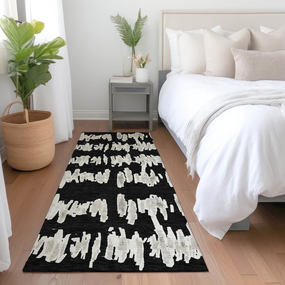 Premium Machine Washable Mayfield AMF905 Black 2'3" x 7'6" Runner Rug. Picture 5