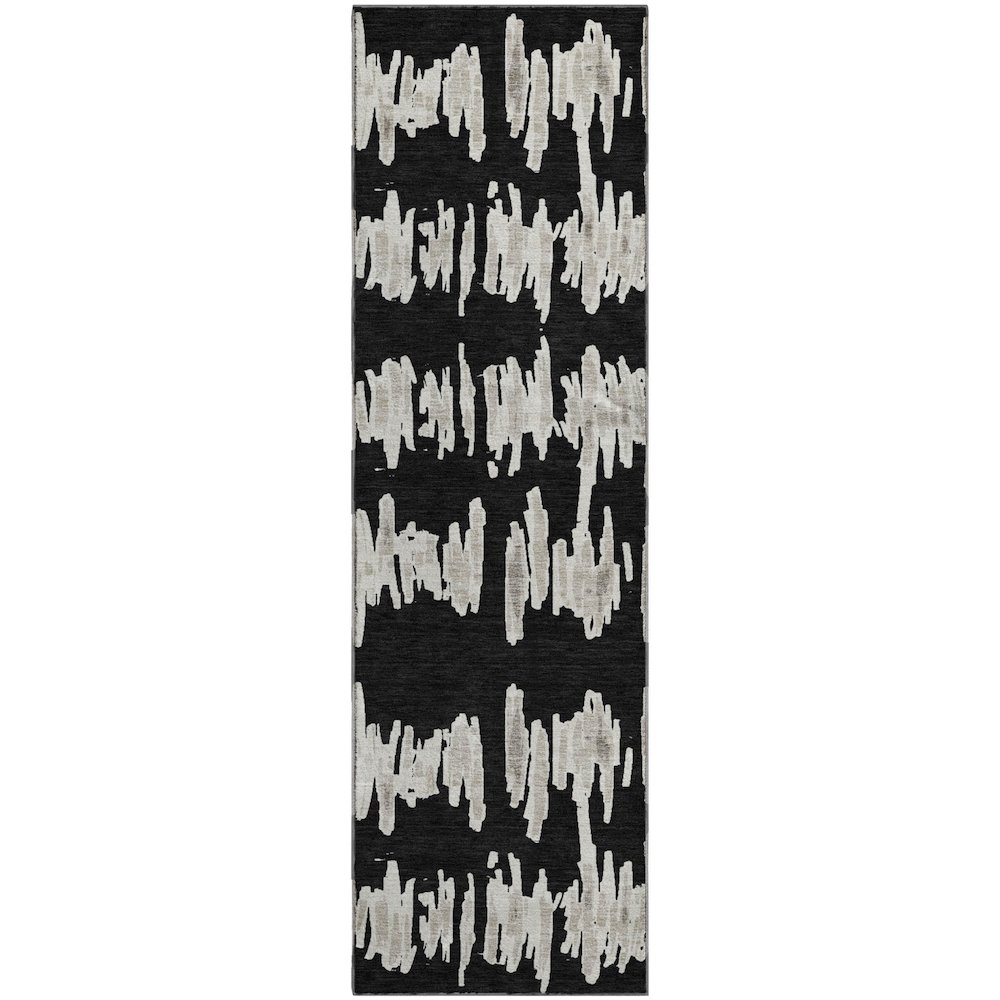 Premium Machine Washable Mayfield AMF905 Black 2'3" x 7'6" Runner Rug. Picture 1