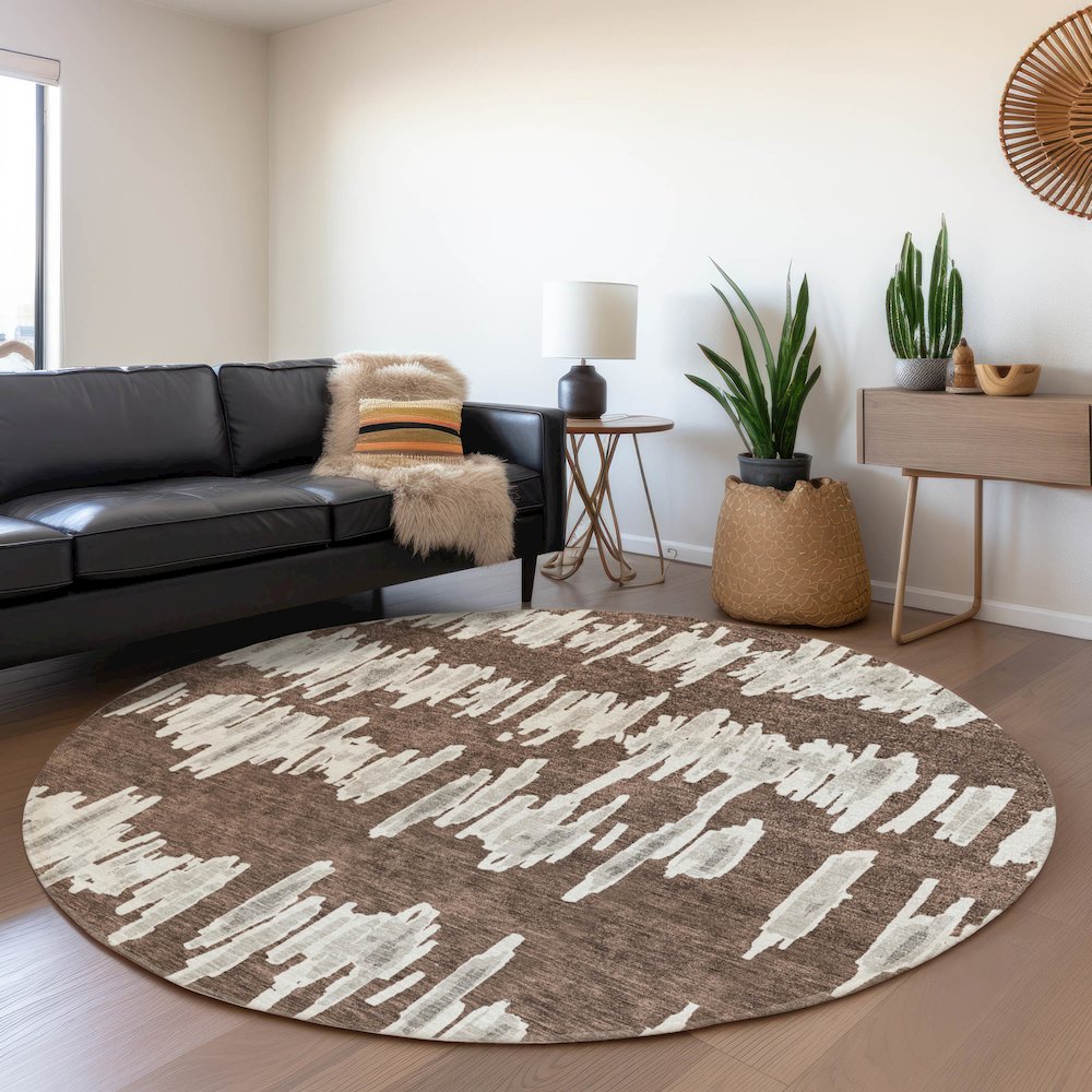 Premium Machine Washable Mayfield AMF905 Brown 8' x 8' Round Rug. Picture 5