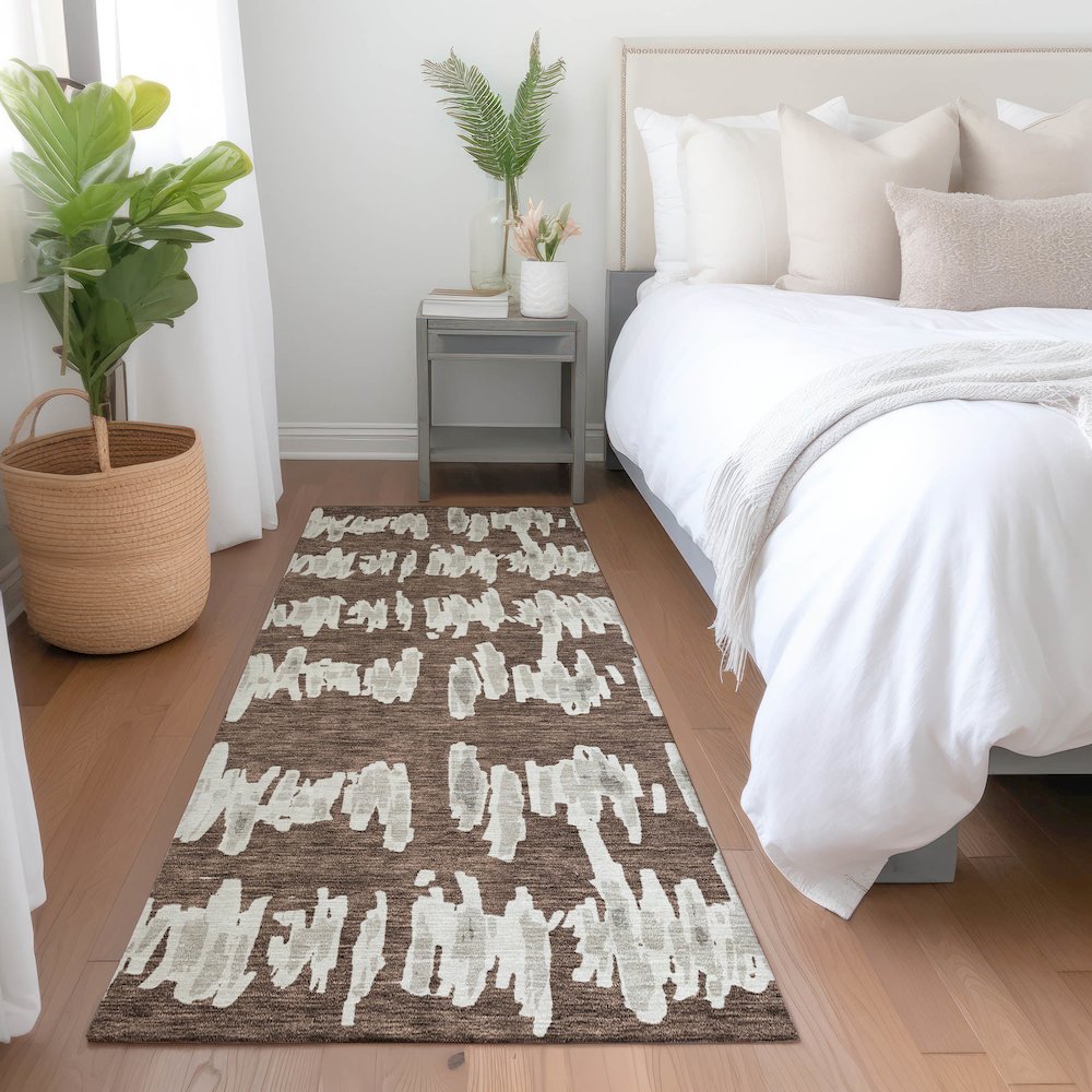 Premium Machine Washable Mayfield AMF905 Brown 2'3" x 7'6" Runner Rug. Picture 5