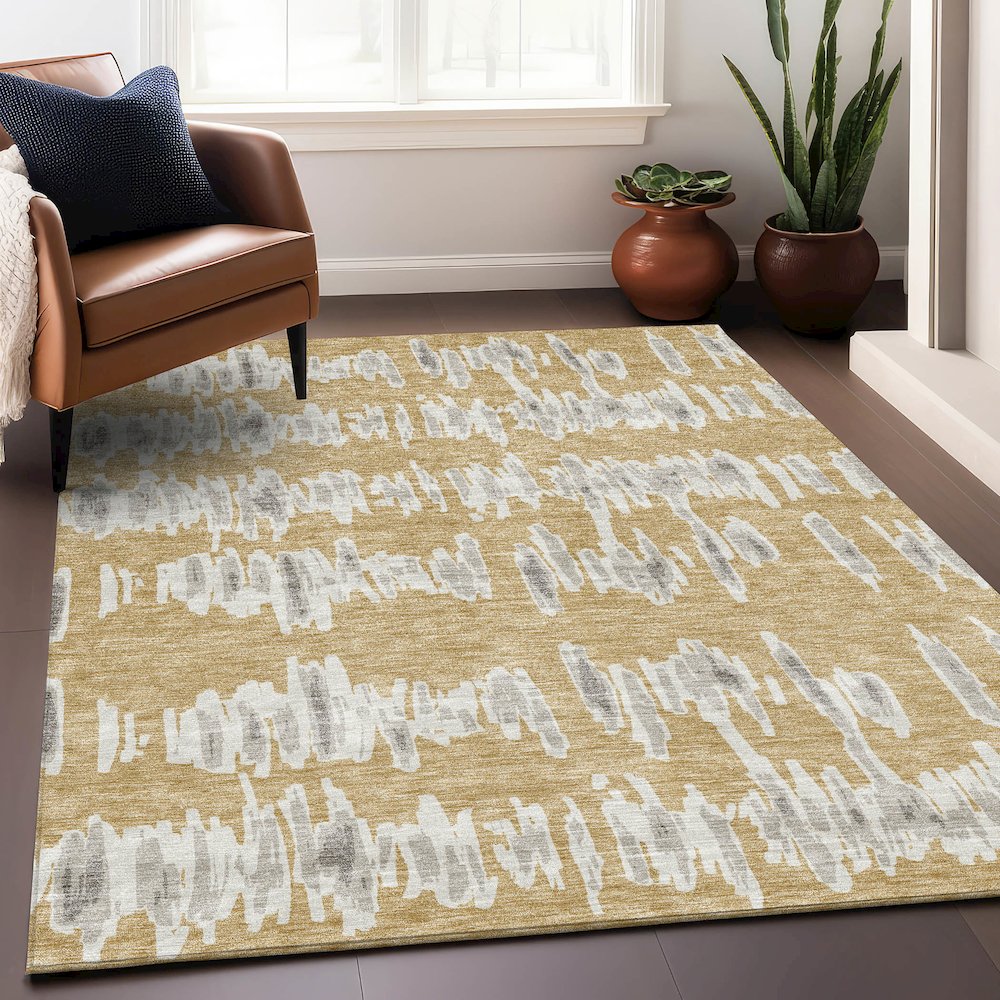 Premium Machine Washable Mayfield AMF905 Gold 2'6" x 3'10" Rug. Picture 5