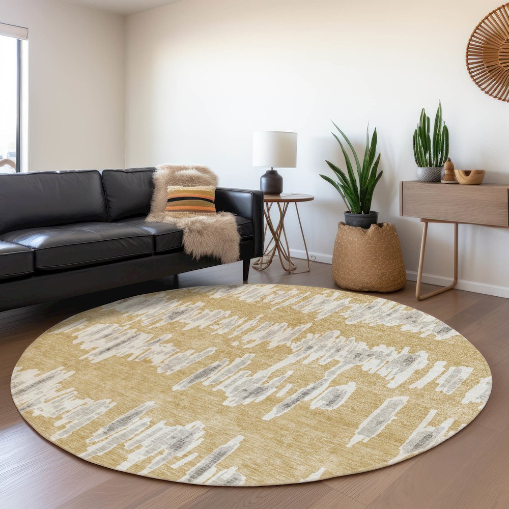 Premium Machine Washable Mayfield AMF905 Gold 8' x 8' Round Rug. Picture 5
