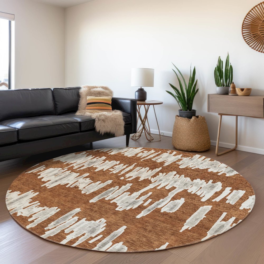 Premium Machine Washable Mayfield AMF905 Paprika 8' x 8' Round Rug. Picture 5