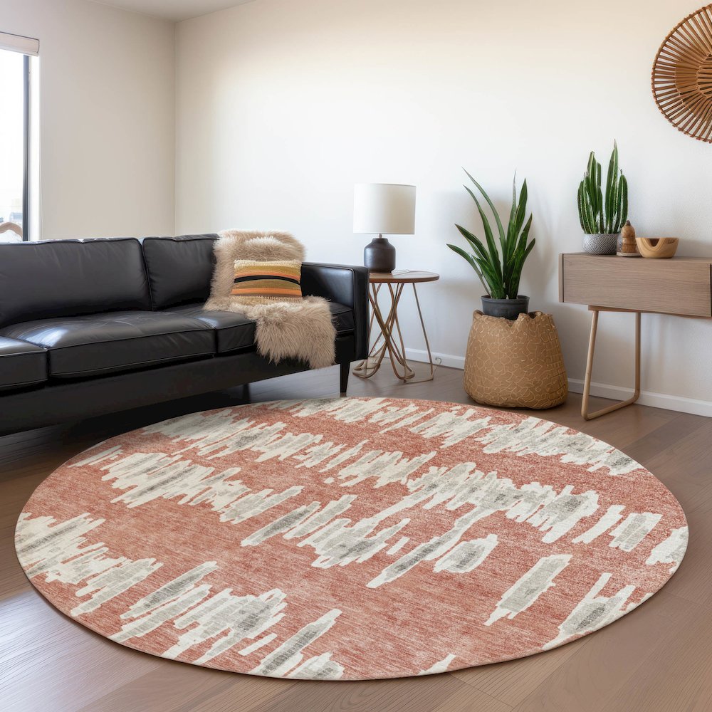 Premium Machine Washable Mayfield AMF905 Salmon 8' x 8' Round Rug. Picture 5