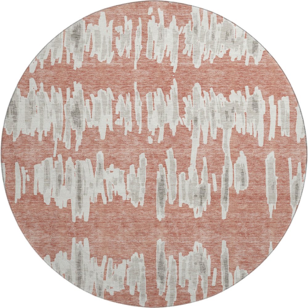 Premium Machine Washable Mayfield AMF905 Salmon 8' x 8' Round Rug. Picture 1