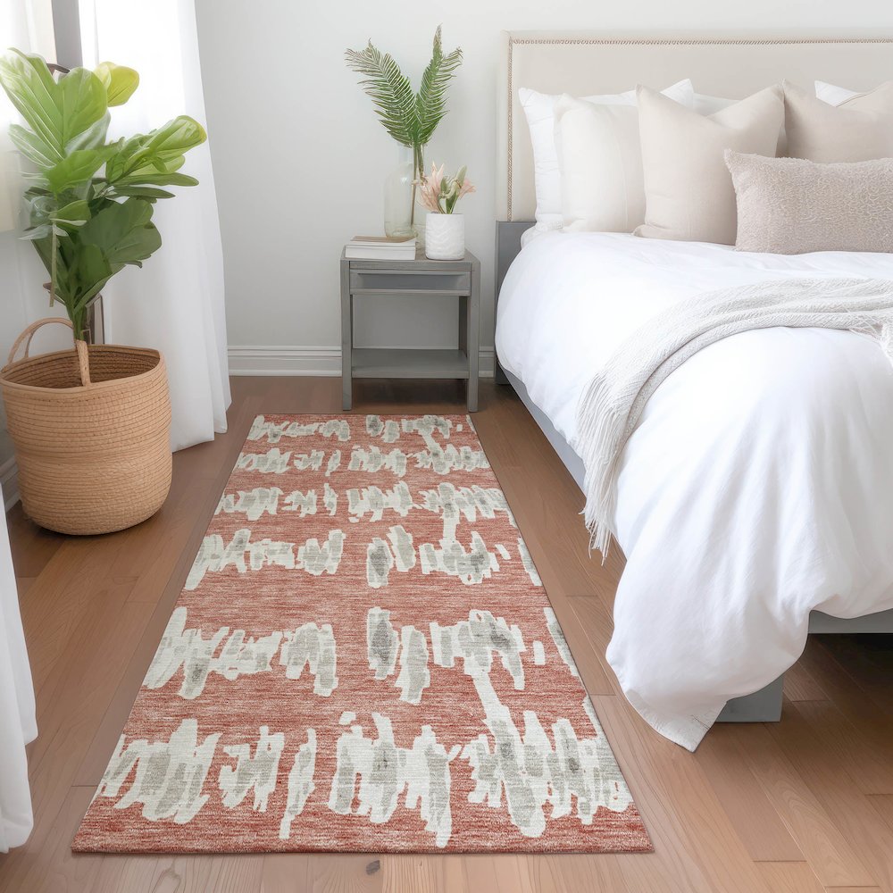 Premium Machine Washable Mayfield AMF905 Salmon 2'3" x 7'6" Runner Rug. Picture 5