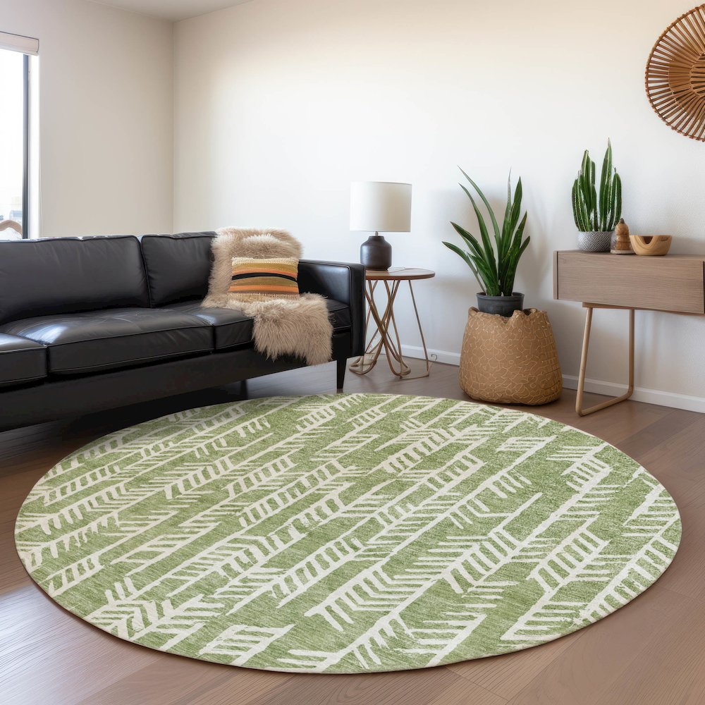 Premium Machine Washable Mayfield AMF906 Green 8' x 8' Round Rug. Picture 5