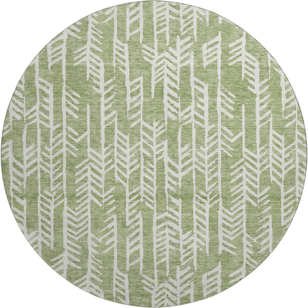 Premium Machine Washable Mayfield AMF906 Green 8' x 8' Round Rug. Picture 1