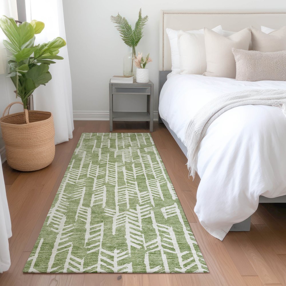 Premium Machine Washable Mayfield AMF906 Green 2'3" x 7'6" Runner Rug. Picture 5