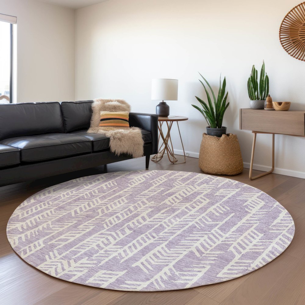 Premium Machine Washable Mayfield AMF906 Lavender 8' x 8' Round Rug. Picture 5