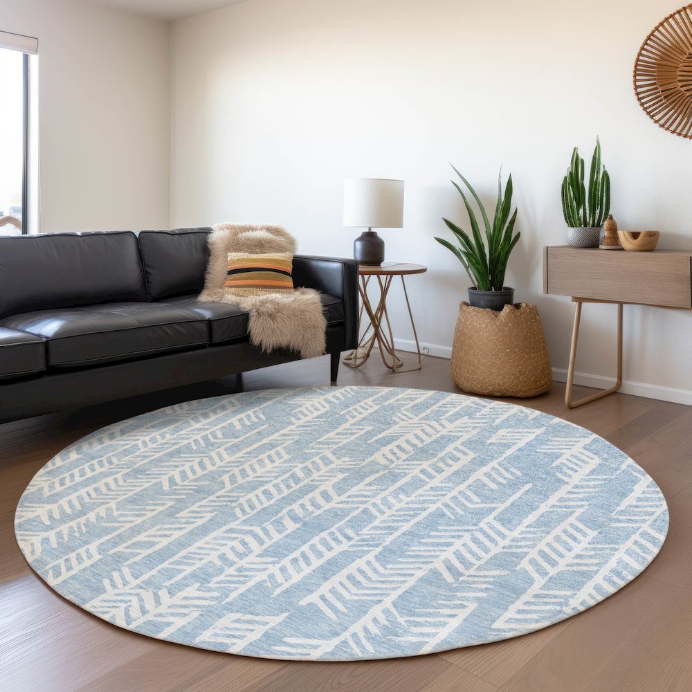 Premium Machine Washable Mayfield AMF906 Sky 8' x 8' Round Rug. Picture 5
