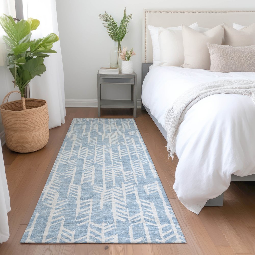 Premium Machine Washable Mayfield AMF906 Sky 2'3" x 7'6" Runner Rug. Picture 5