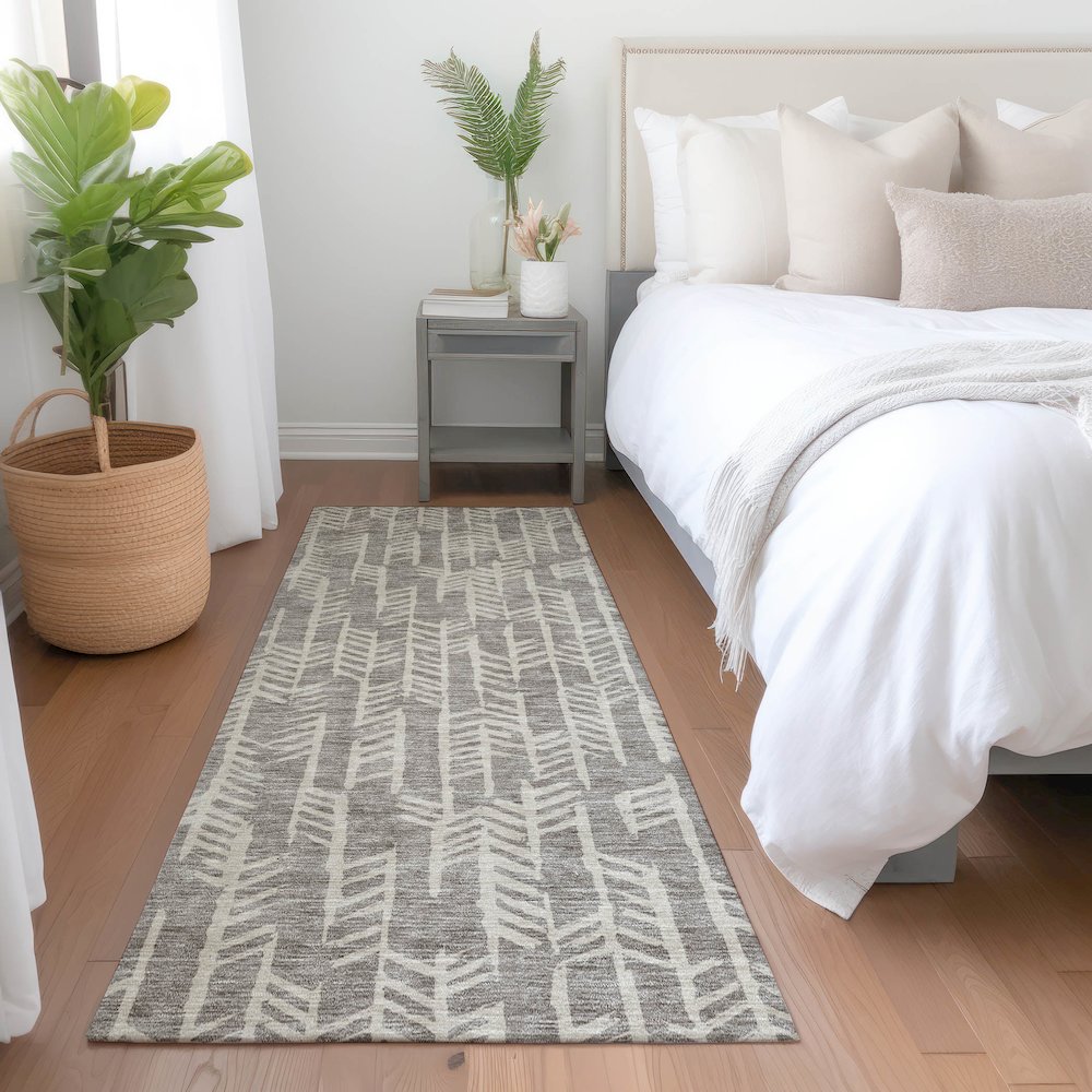 Premium Machine Washable Mayfield AMF906 Taupe 2'3" x 7'6" Runner Rug. Picture 5