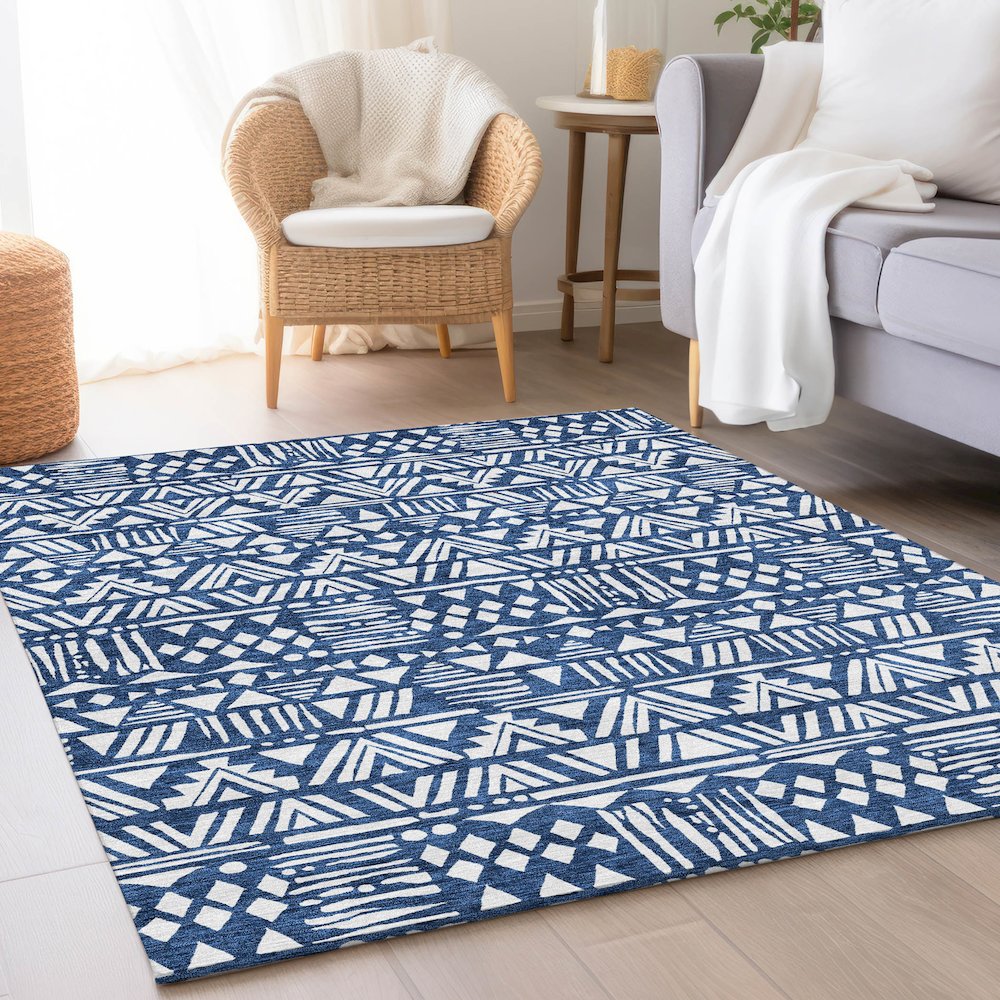 Premium Machine Washable Mayfield AMF907 Navy 2'6" x 3'10" Rug. Picture 5