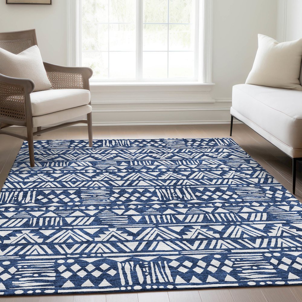 Premium Machine Washable Mayfield AMF907 Navy 2'6" x 3'10" Rug. Picture 6