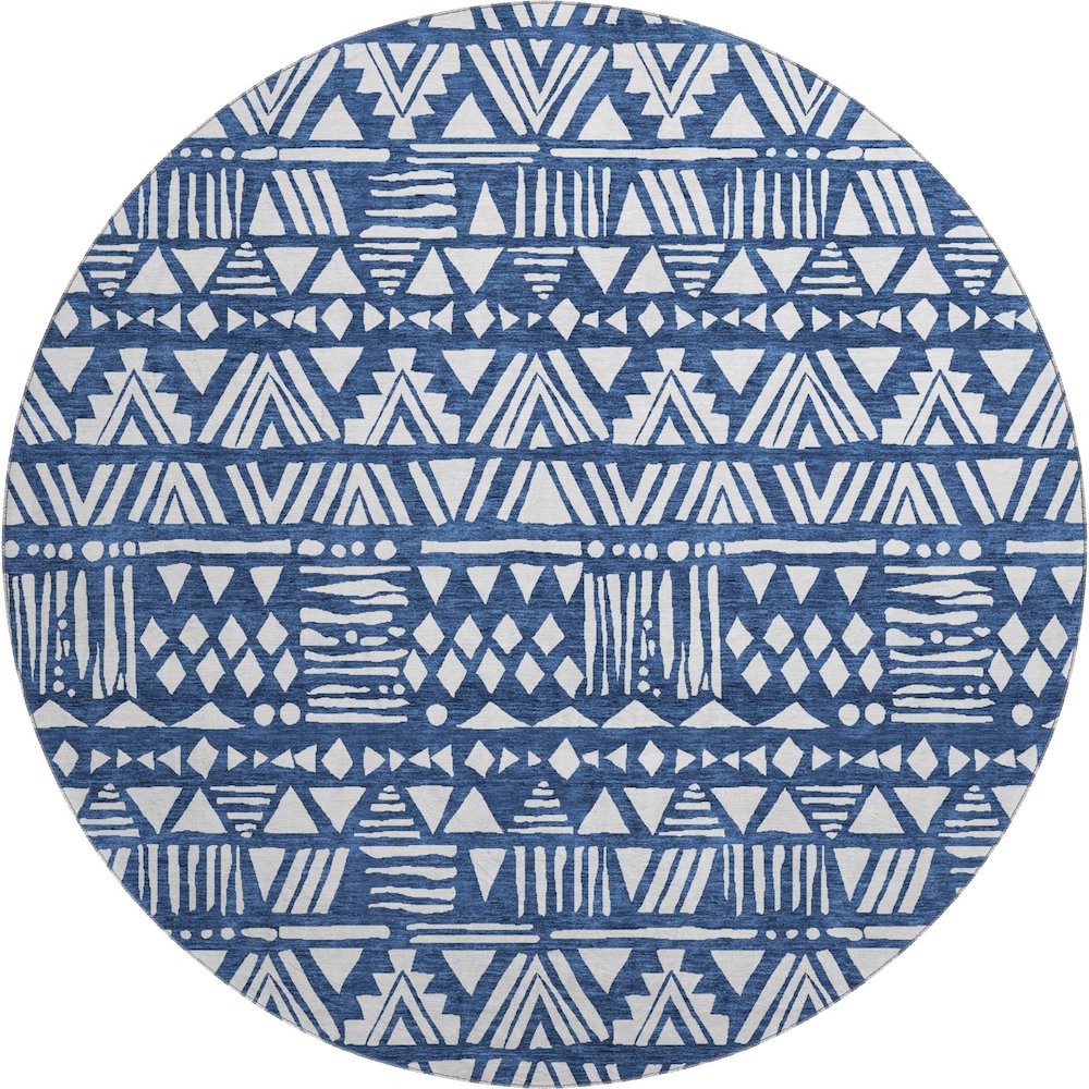 Premium Machine Washable Mayfield AMF907 Navy 8' x 8' Round Rug. Picture 1