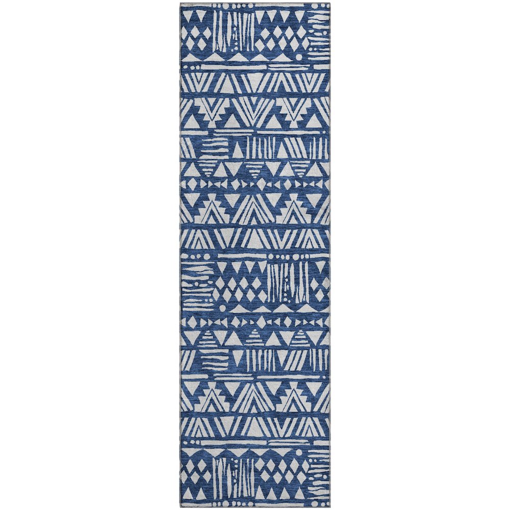 Premium Machine Washable Mayfield AMF907 Navy 2'3" x 7'6" Runner Rug. Picture 1