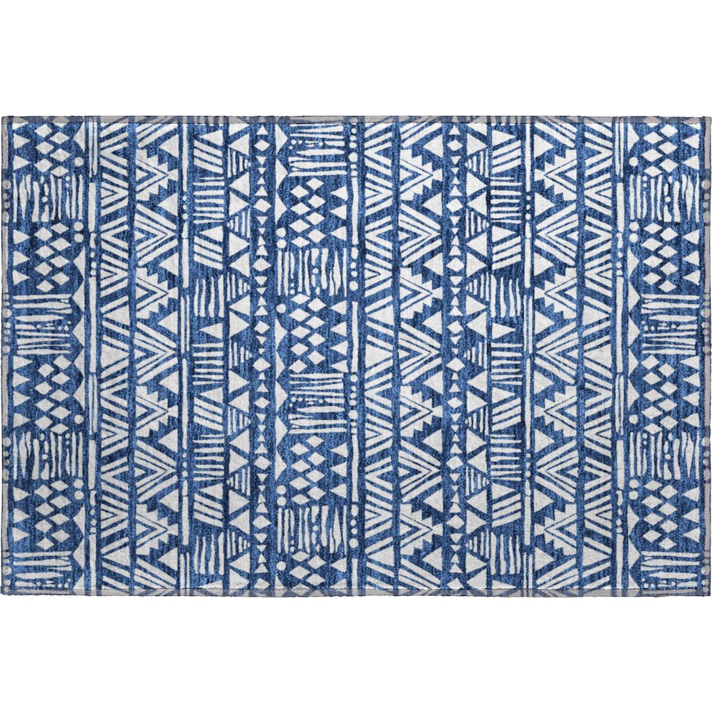 Premium Machine Washable Mayfield AMF907 Navy 1'8" x 2'6" Rug. Picture 1