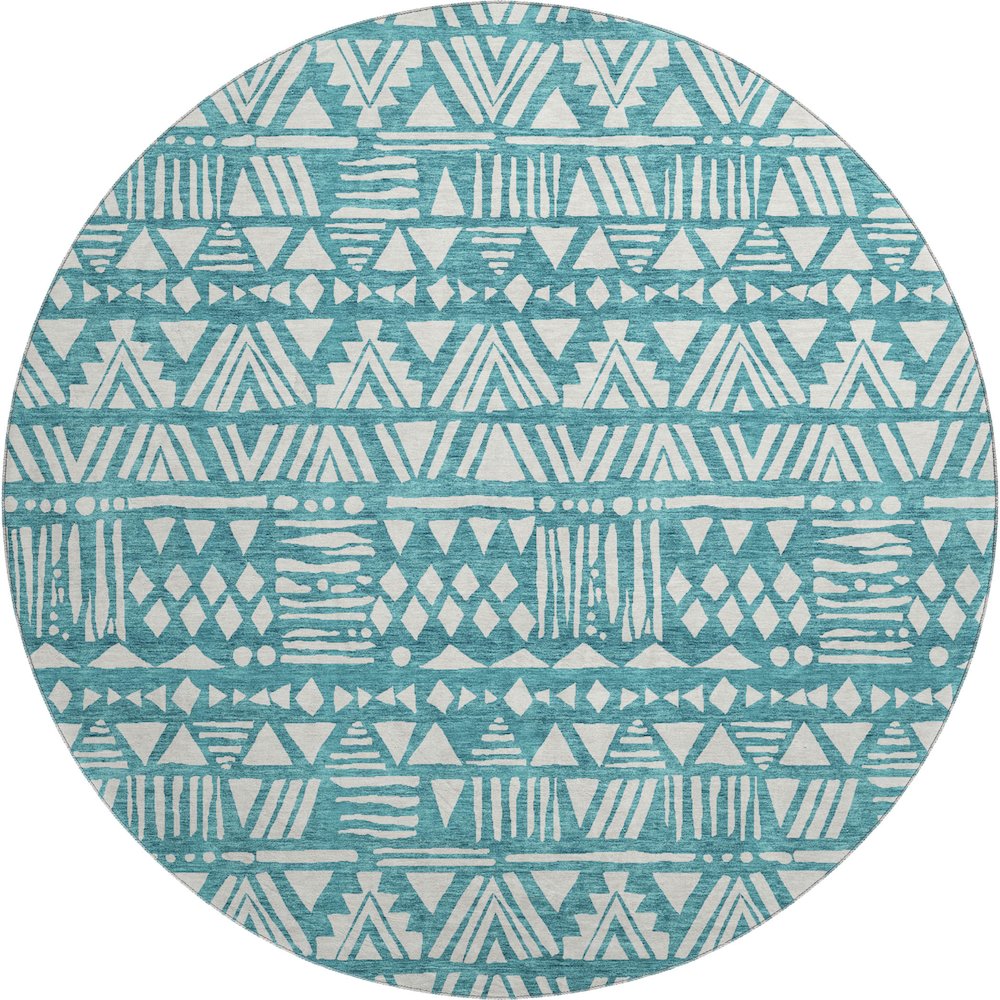 Premium Machine Washable Mayfield AMF907 Teal 8' x 8' Round Rug. Picture 1