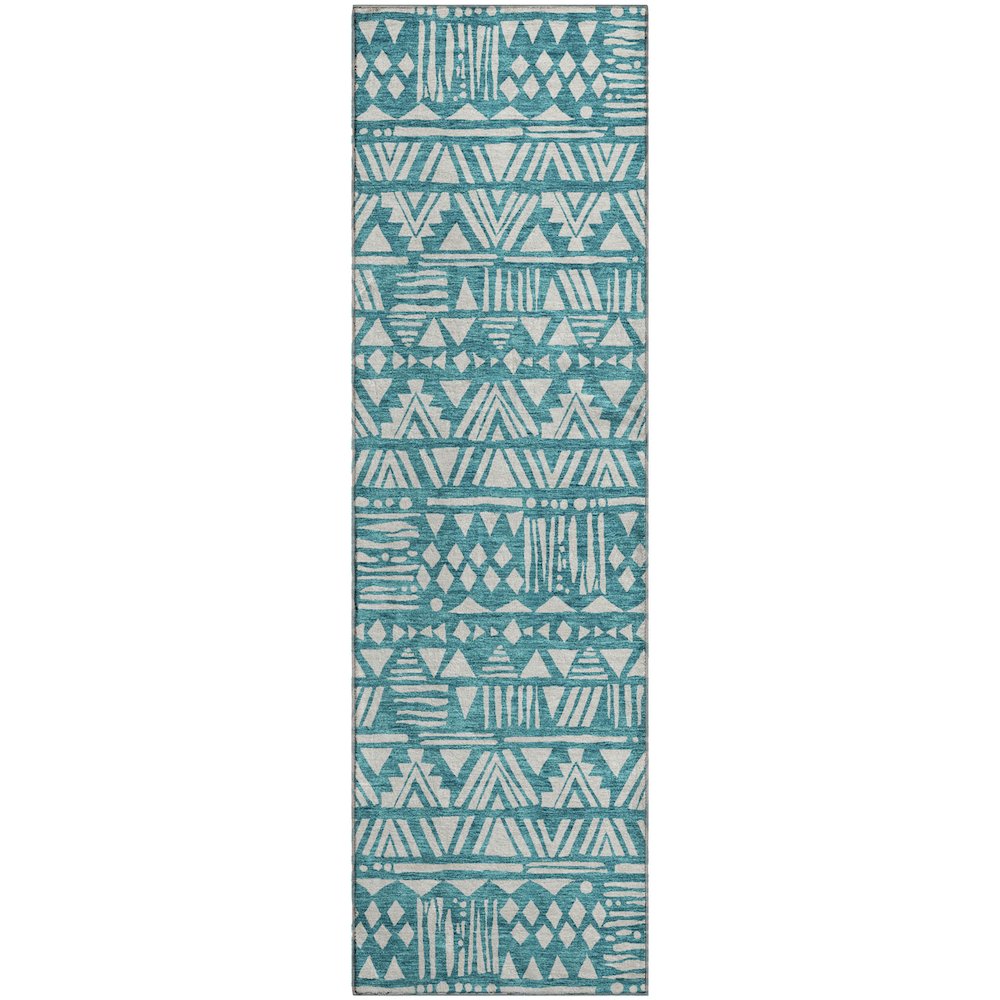 Premium Machine Washable Mayfield AMF907 Teal 2'3" x 7'6" Runner Rug. Picture 1