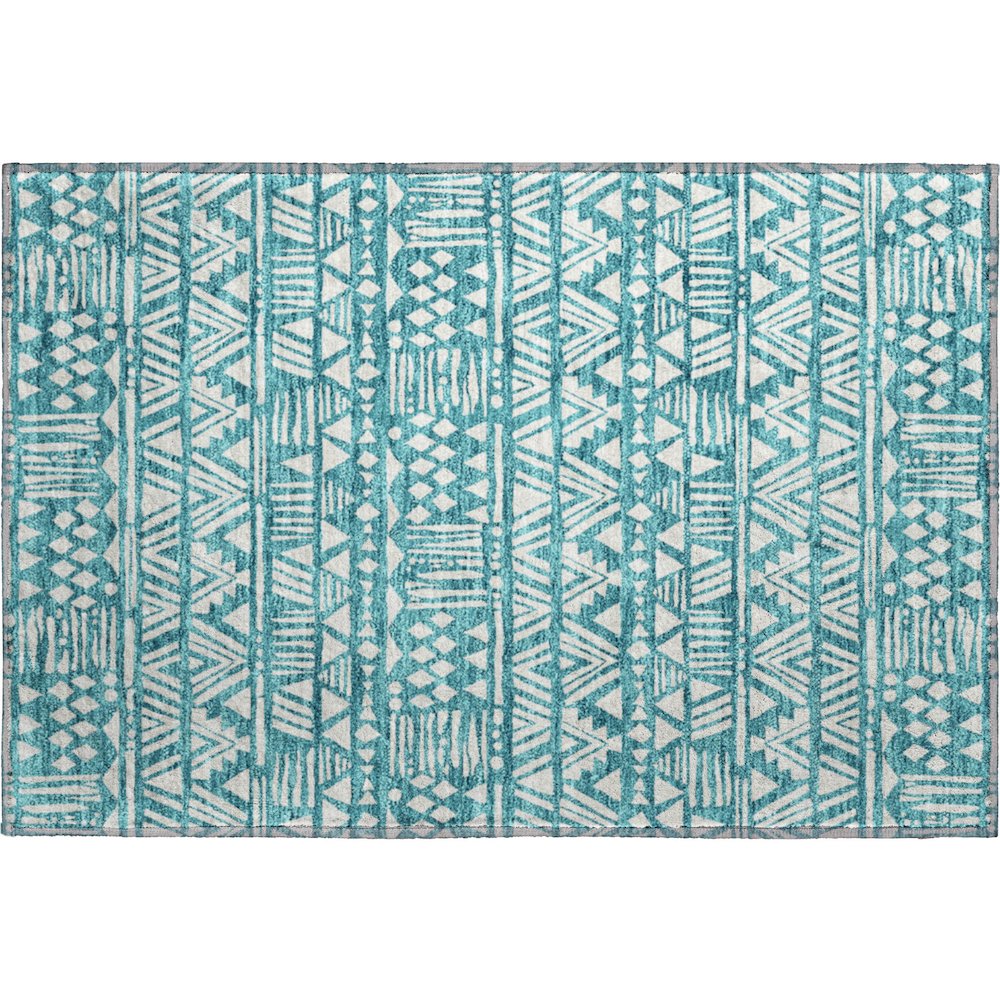 Premium Machine Washable Mayfield AMF907 Teal 1'8" x 2'6" Rug. Picture 1