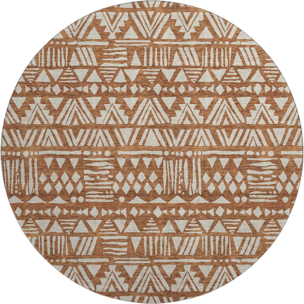 Premium Machine Washable Mayfield AMF907 Terracotta 8' x 8' Round Rug. Picture 1