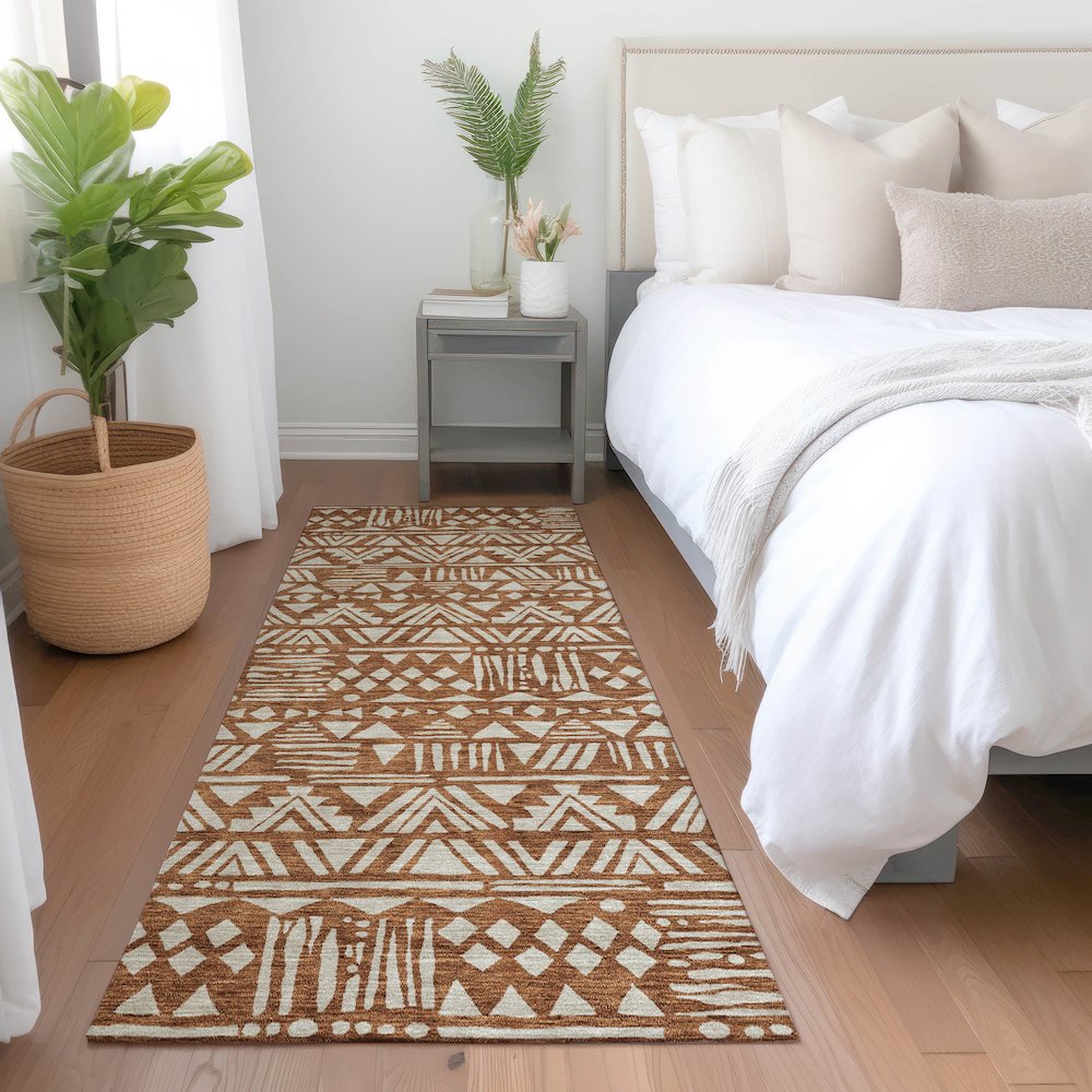 Premium Machine Washable Mayfield AMF907 Terracotta 2'3" x 7'6" Runner Rug. Picture 5