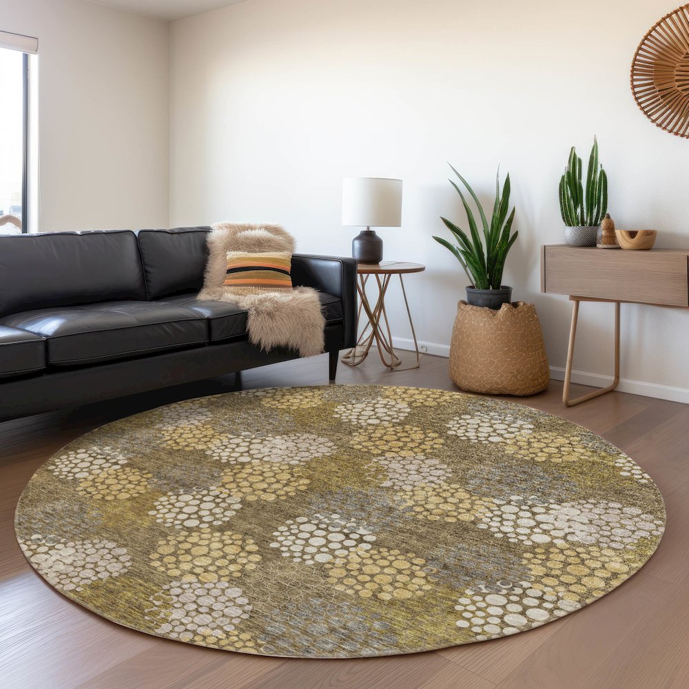 Premium Machine Washable Mayfield AMF908 Brown 8' x 8' Round Rug. Picture 5