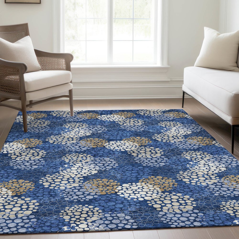 Premium Machine Washable Mayfield AMF908 Navy 2'6" x 3'10" Rug. Picture 6