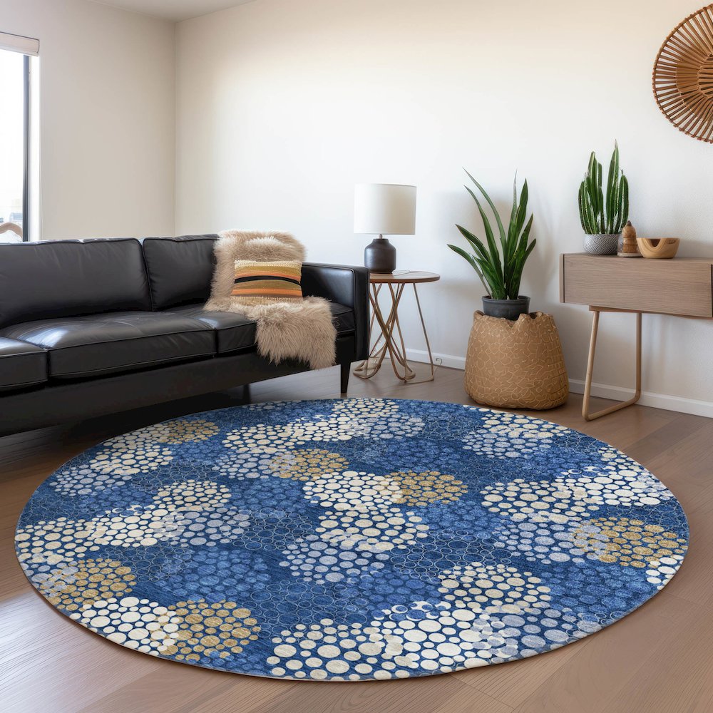Premium Machine Washable Mayfield AMF908 Navy 8' x 8' Round Rug. Picture 5